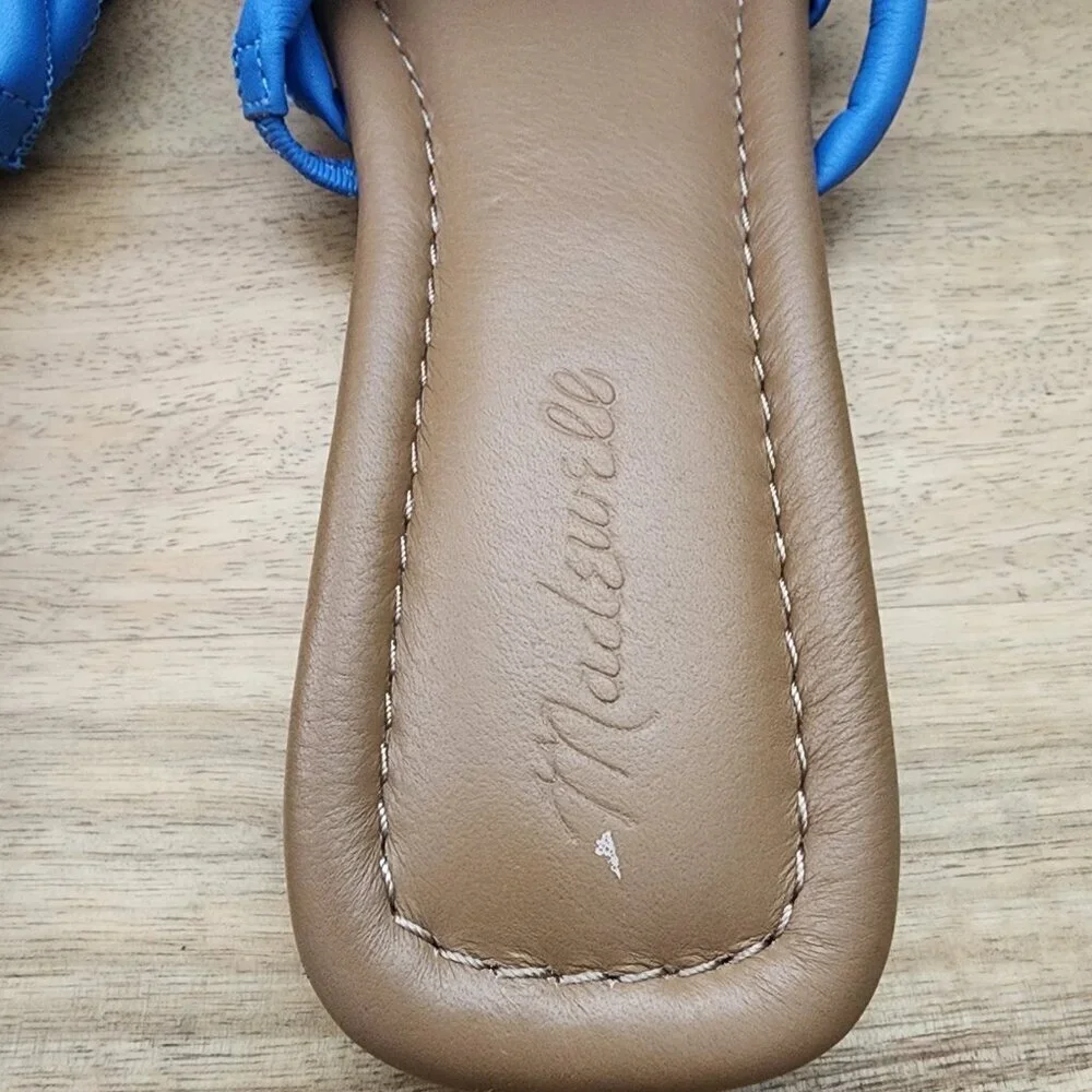 Madewell The Amel Slide Ornamental Blue Leather Sandals Womens Size 10